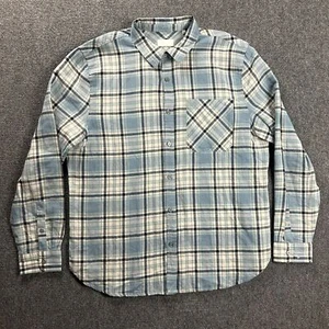 7 For All Mankind Shirt Mens Extra Large Blue Plaid Button Up Linen Blend Adults - Picture 1 of 9