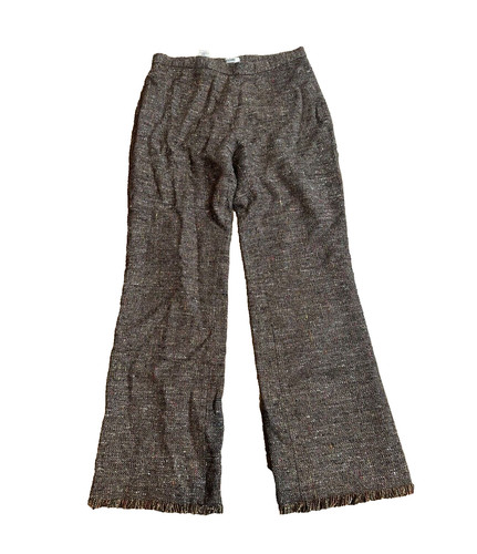 Pantalone donna Moschino misto lana marrone tweed orlo sfilacciato TG 10 carriera ufficio
