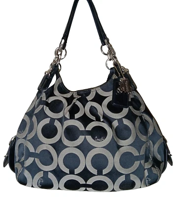 Bolso de Hombro Coach Negro 15757 Madison Maggie Op Art Signature Jacquard Foto 1 de 4