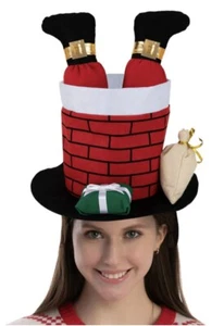 NEW Santa Pants Legs Christmas Chimney Hat Festive - 7.5” Tall X 23” Round - Picture 1 of 2