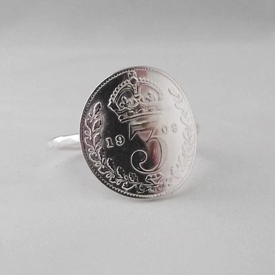 Coin Ring Handmade Hammer Finish Antique Sterling Silver Stacking Halo UK Made - Image 1 of 4