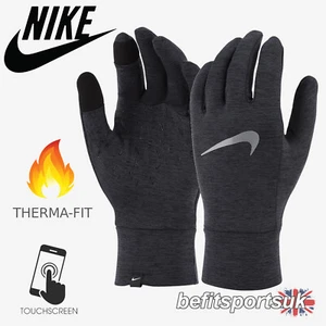 NIKE MENS FLEECE GLOVES WINTER THERMAL RUN WARM GRIP TOUCH SCREEN PHONE BLACK - Picture 1 of 4