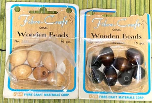 Vintage Fibre-Craft Wooden Beads Oval Lot of 14 Beads Dark and Natural 3/4 in - Picture 1 of 4