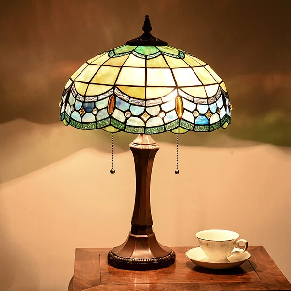 Lamp Tiffany Victorian Style Table Stained Glass Vintage Shade Light Desk Blue - Image 1 of 4