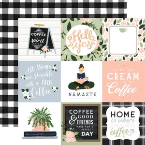 2 Sheets Echo Park Paper COFFEE & FRIENDS 12x12 Cardstock - 4x4 Journaling Cards - Picture 1 of 1