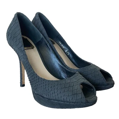 CHRISTIAN DIOR Miss Dior Black Pumps Python Leather Peep Toe, Size 37.5 - Image 1 of 4