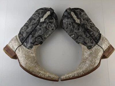 Soto Boots Mexico Women 8 Threaded Glitter Distress Leather Western Cowgirl - Image 1 of 4