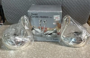 Swan Candle Holders Pair Wm. A. Rogers New In Box - Picture 1 of 5