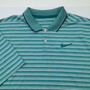 Nike Dri Fit Golf Polo Shirt Green White Stripes Short Sleeve Men L - Picture 1 of 10