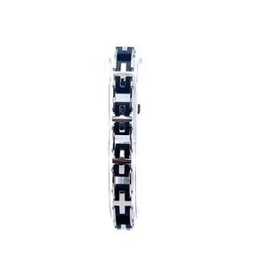 SHR & Simmons Stainless Black Rubber 9.5mm Cross Link Diamond .01ct Bracelet - Picture 1 of 9