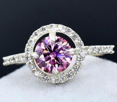 Impresionante anillo solitario de diamantes rosas VVS1 naturales de 1,5 quilates certificado en plata 925 Foto 1 de 4