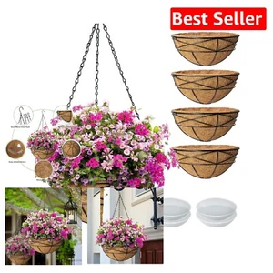 Durable 14-Inch Hanging Planters with Coco Liner - Set of 4 Rust-Resistant Pots - Picture 1 of 10