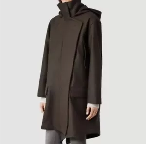 AllSaints Astala Parka Khaki Green Woollen Duffle Coat - Size 12 - Picture 1 of 16