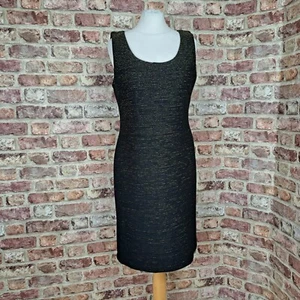 Monsoon Black Gold Dress Ribbed UK 14 Straight Knee Length - New - Picture 1 of 13