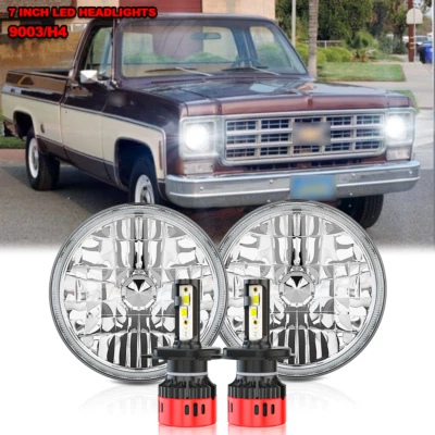 For GMC C15 C25 C35 1975-1978 2X Round LED Headlights Hi-Lo Beam DRL Angel Eyes - Image 1 of 4