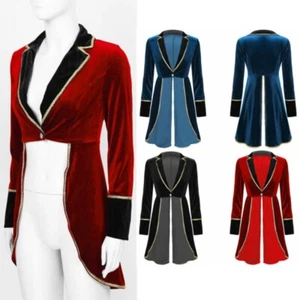 Womens Velvet Long Sleeve Tailcoat Lapel Blazers Jacket Halloween Costume - Picture 1 of 56
