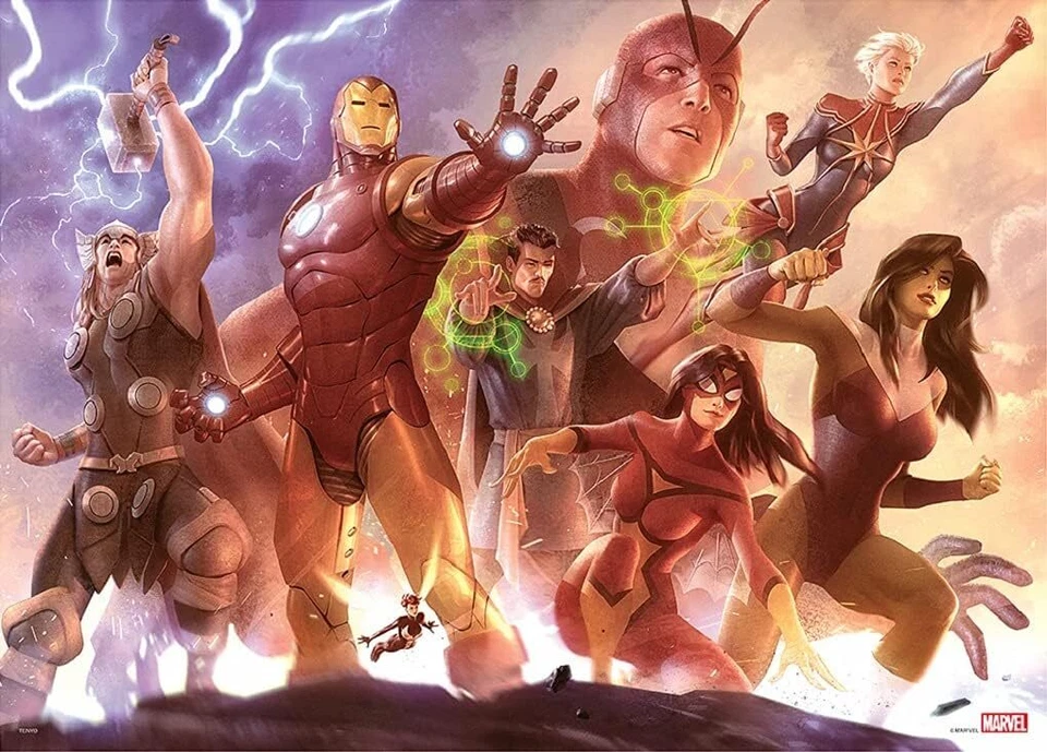 Rompecabezas de sierra caladora de 1000 piezas Marvel Avengers Team Iron Man Gitty Series [puro Foto 1 de 4