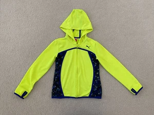 Puma Girls Yellow Zip Hoodie Jacket Thumb Holes Blue Medium M Sport Athletic - Picture 1 of 12