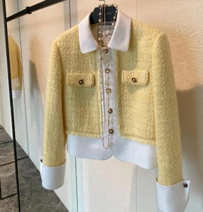 Mujeres Ajustado Tweed Chaquetas Cortas Solapa Sencillo Pecho Manga Larga Informal Abrigo Prenda para el torso - Imagen 1 de 26
