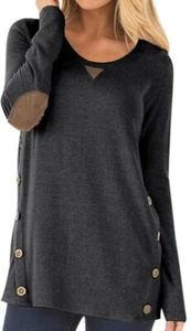 Spadehill Damen Langarmshirt mit Wildlederimitat Ellenbogenschützern und Knopf sm - Bild 1 von 2