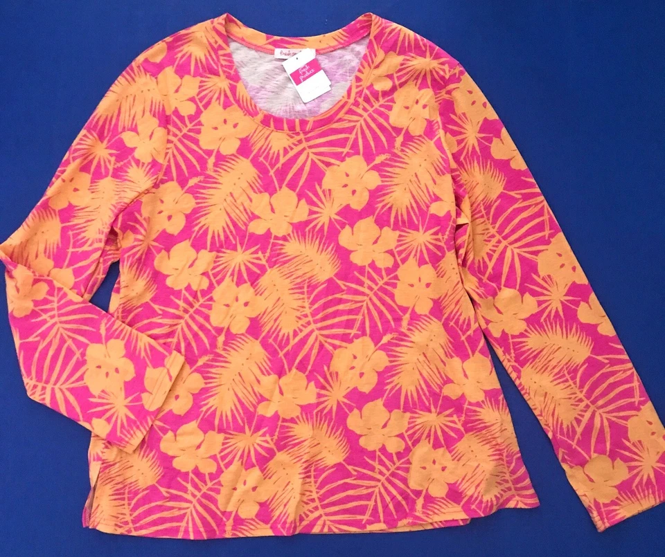 FRESH PRODUCE Medium Flamingo PINK $49 Shadow FLORAL LS Tee Top NWT New M  - Image 1 of 1