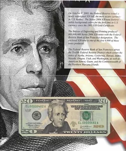2004 $20 SAN FRANCISCO FRN UNCIRCULATED Banknote in BEP folder LOW Serial # 482 - Picture 1 of 3