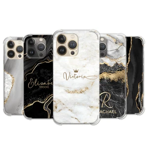 Personalisierte Handyhülle Marmor Name stoßfeste Abdeckung für iPhone 11 14 13 12 Pro - Bild 1 von 22