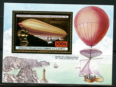 Guinea 1983 Balloon Paul Haenlein Space Gold Foil Gold Michel 944 Bloc 68A Perf Cover