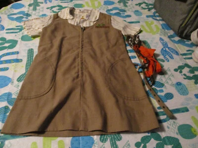 Brownie Girl Scout Uniform GSA Vintage Jumper Dress Size 7 With Blouse, Tie Belt - Image 1 of 4