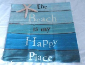 NUEVA FUNDA DE ALMOHADA 17x17 BEACH MY HAPPY PLACE con cremallera cubierta estrella de mar - Imagen 1 de 3