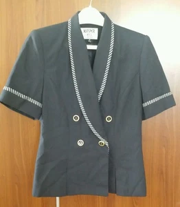 Kasper Women's Navy Blue Detailed Polyester/Rayon S/S Petite Blazer Blouse Sz 8P - Picture 1 of 9