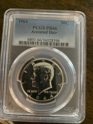 1964 Proof Accented Hair Kennedy 90% Silver Half Dollar PCGS PR66           - Image 1 of 2