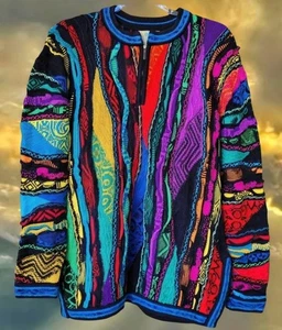 SUPERB Vintage 1990s COOGI Australia Multicolor Abstract 3D COSBY BIGGIE Sweater - Bild 1 von 5