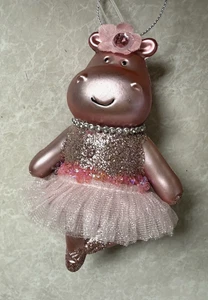 Bailarina Hipopótamo 5" Alto Rosa Tutú Estrás Collar Adorno de Navidad - Imagen 1 de 7