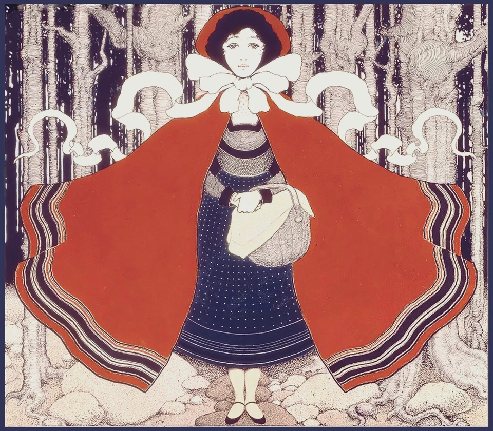 Caperucita Roja, Maxfield Parrish, 14" X 16" Art Nouveau, cuento de hadas Foto 1 de 1