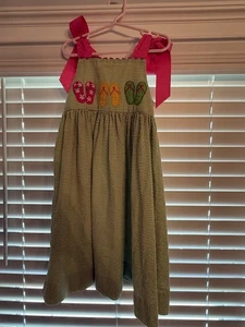 Girls Green Seersucker Flip Flop Dress - Size 4 - Picture 1 of 1