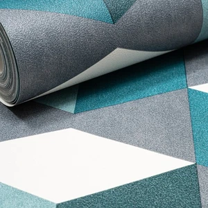 Blue Grey Geometric Wallpaper White Teal Textured Thick Vinyl Feature Modern - Picture 1 of 5