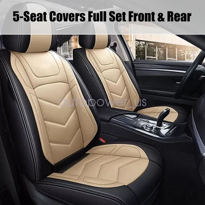 For Nissan Luxury Leather Car 5-Seat Covers Front & Rear Cushion Black/Tan - Image 1 of 4