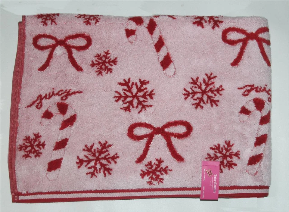 Juicy Couture Navidad Bastones de Caramelo Croqueta Arcos Copos de Nieve Toalla de Baño Nueva con Etiquetas Foto 1 de 1