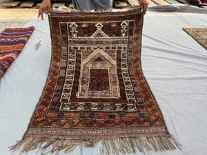 Antigua alfombra de lana tribal afgana rara medallón caucásico pila baja alfombra de área pequeña - Imagen 1 de 12