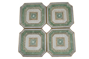 Set of 4 Fitz and Floyd Gregorian Dove Olive Branch 9.5” Square Plates Green - Picture 1 of 17