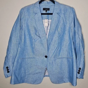 Talbots Plus Petite 100% Linen Light Blue One Button Blazer Suit Jacket NWT 16WP - Picture 1 of 8