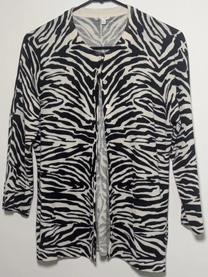 J. Crew Women's  Merino Wool Zebra Print Cardigan Sweater L Bold Statement  - Image 1 of 4