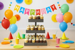 Rustikaler grauer Cupcake Ständer aus Holz - 3 Ebenen Dessert Display für Hochzeiten, Partys - Bild 1 von 8