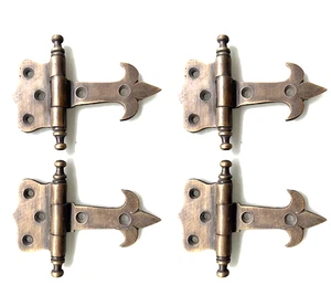 4 small heavy hinges vintage aged solid Brass DOOR heavy cabinets finials box - Picture 1 of 14