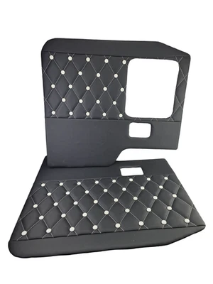 Kenworth W900/T660 2007 & Up Door Panel SET BLK Leather White Stitching Buttons - Image 1 of 4