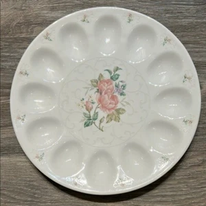 Gorham Lady Anne Floral Deviled Egg Serving Platter 11.5" Retired Ceramic Roses - Picture 1 of 5