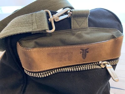 FRYE Bolso de Lona Enorme Negro Lona Viaje Caballo Loco Cuero DE COLECCIÓN Maleta Foto 1 de 4