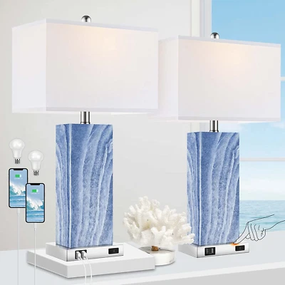 Touch Control Table Lamps Set of 2, Modern Ceramic Bedside Lamp with 2 USB - Image 1 of 4