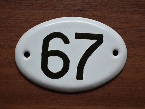 Soviet apartment Number 67 Enameled metal USSR Door sign plate Plaque vintage Cover
